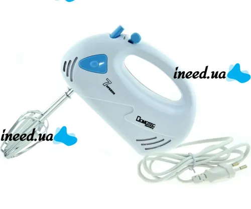 Manual mixer Domotec MS-1355 180W 7 speeds with nozzles for whipping and kneading dough, Kitchen mixer foam mixer Domotec MS1355 White