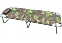Folding single bed with headrest DSSLU 59 with a load of up to 120 kg, Tourist cot with pillow 190x75x43 cm Camouflage