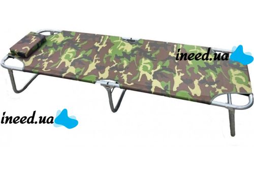 Folding single bed with headrest DSSLU 59 with a load of up to 120 kg, Tourist cot with pillow 190x75x43 cm Camouflage