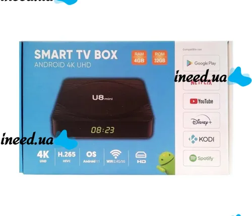 Smart TV Box U8 Mini 4Gb/32GB Android with remote control, 4K Android TV media player with built-in Wi-Fi module for TV Black