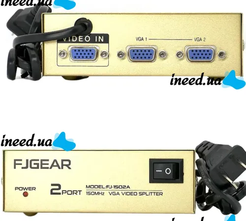 Сплиттер VGA KV-FJ1502A Splitter, Коммутатор 150MHz 2 Port два порта с адаптером разветвитель VGA