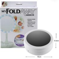 Настільне кругле косметичне дзеркало з LED-підсвічуванням My Fold Away для макіяжу, складане збільшувальне дзеркало 10x-трансформер з органайзером