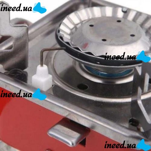 Tourist gas burner stove taganok Kovar MB-K202 for cooking with collet mounting for gas cylinders and piezo ignition Red