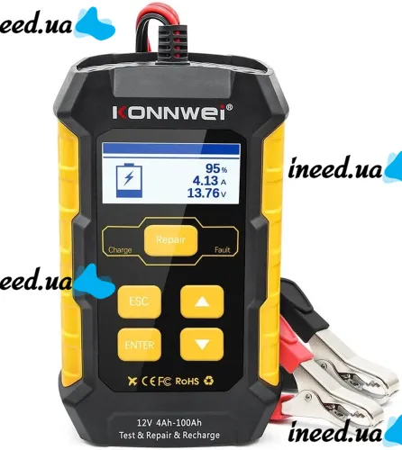 Автоматичний зарядний пристрій тестер KONNWEI KW510 для зарядки тестування автомобільних акумуляторів 4-100Ah аналізатор всіх типів АКБ