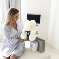 Little Teddy Bear made of artificial 3D Roses Teddy Bear de Luxe 25 cm White, Teddy bear