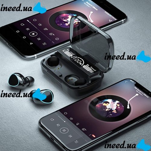 Беспроводные Bluetooth наушники Newest M10 с led дисплеем и индикатором заряда Black Черные сенсорные с экраном TWS М10 c powerbank Earbuds