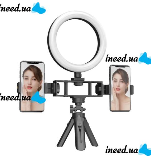 Кольцевая USB LED лампа Bracket Fill Light Live K315 16см 6" со штативом и двумя держателями настольная светодиодная Multi-Position Ring Broadcasting