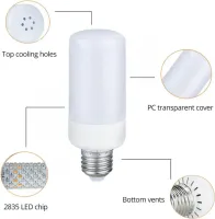 LED Decorative Bulb LED Flame Light E27 9W with RGB Corn-shaped Flame Effect in the Cartridge 2200K Color Lamp with Imitation Fire