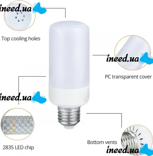 LED Decorative Bulb LED Flame Light E27 9W with RGB Corn-shaped Flame Effect in the Cartridge 2200K Color Lamp with Imitation Fire