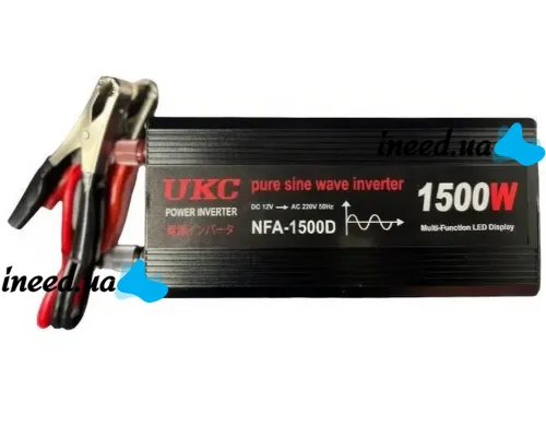 Автомобільний перетворювач інвертор UKC NFA-1500D 12V-220V з чистою синусоїдою 1500W, Автоперетворювач напруги струму AC/DC від акумулятора