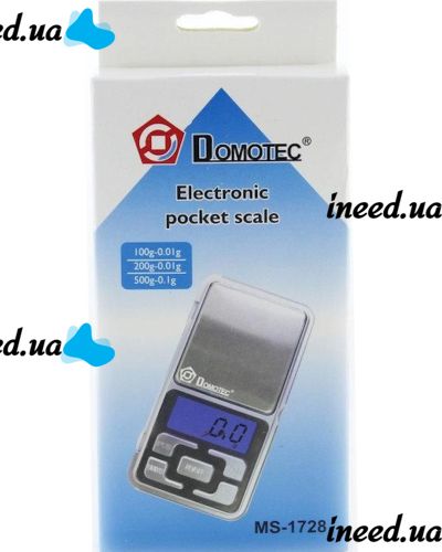 Pocket Jewelry Electronic Scales 0.01 - 500g Domotec MS-1728A with LCD Display, Portable Compact Digital Scales with Backlight 500g
