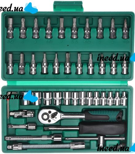 Набір ключів з тріскачкою для авто 46 інструментів Tool Set в кейсі комплект автоінструментів головок біт для машини в пластиковій валізі 24Х12. 5 см
