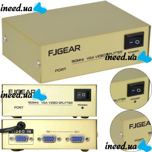 Сплиттер VGA KV-FJ1502A Splitter, Коммутатор 150MHz 2 Port два порта с адаптером разветвитель VGA