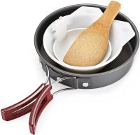Travel tableware set AL-300 3 in 1 camping set frying pan, saucepan for 2-3 people made of anodized aluminum for cooking DS-300