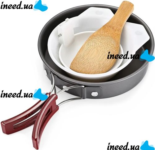 Travel tableware set AL-300 3 in 1 camping set frying pan, saucepan for 2-3 people made of anodized aluminum for cooking DS-300