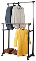 Telescopic Rack-hanger for Storing Clothes and Shoes Double Pole Clothes Horse Outdoor Mobile Rack, double Hanger on wheels