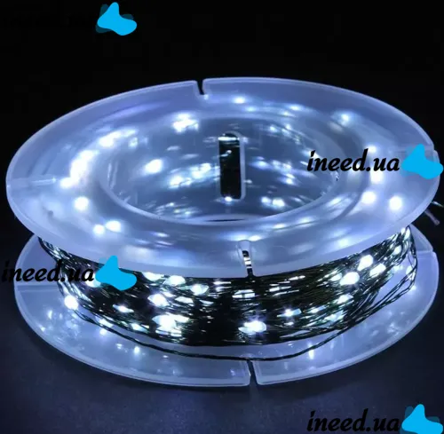 Новогодняя гирлянда роса 100 метров 1000 LED диодов с пультом Холодная белая IP44, светодиодная нить Xmas 8 режимов 100м от сети Холодный белый