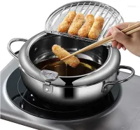 Fryer Pot 2.2L Deep Fryer with Oil Thermometer and Oil Drain Pan Deep Fryer Pan with Stainless Steel Lid for Kitchen