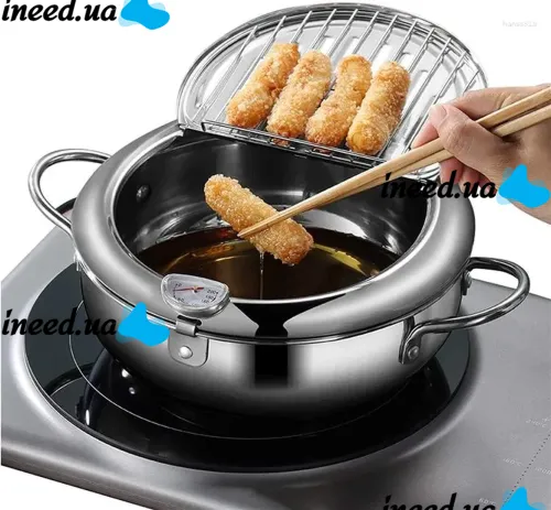 Fryer Pot 2.2L Deep Fryer with Oil Thermometer and Oil Drain Pan Deep Fryer Pan with Stainless Steel Lid for Kitchen