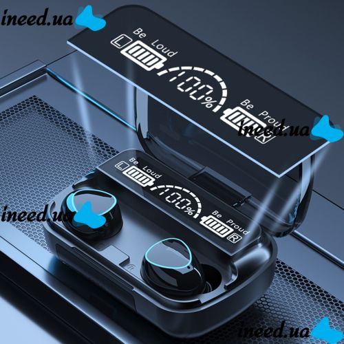Беспроводные Bluetooth наушники Newest M10 с led дисплеем и индикатором заряда Black Черные сенсорные с экраном TWS М10 c powerbank Earbuds