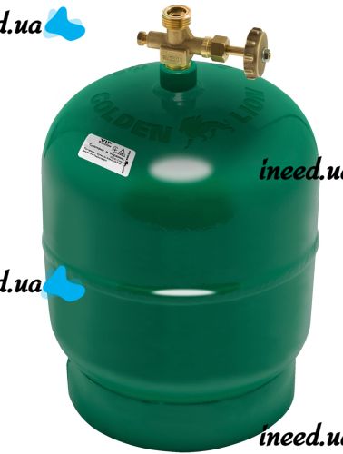 Tourist gas cylinder Golden Lion Rudyy Picnic-SV with a burner of 12 liters 5 kg 2.5kW, Household Propane cylinder with piezo ignition and handle PK-3 Green