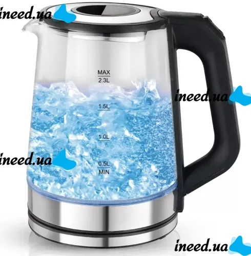 Electric glass kettle BITEK BT-7846 2.3 liters, Desktop electric kettle BITEK BT7846 2000W with automatic disconnection from the mains Black