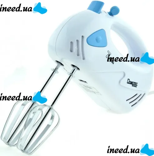 Manual mixer Domotec MS-1355 180W 7 speeds with nozzles for whipping and kneading dough, Kitchen mixer foam mixer Domotec MS1355 White