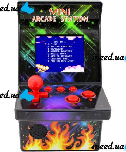 Retro Children's Game console Mini Arcade Station A2 Slot Machine with 200 built-in battery-powered games, 8bit console with 2.5 inch battery screen