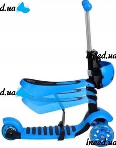 Tricycle Children's Running Scooter Scooter FYS-2864 Blue 5 in 1 with Folding Seat, Parent Handle and Luminous Wheels for Children Blue