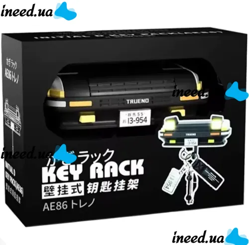 Настінний тримач органайзер для ключів у стилі Toyota Trueno AE86 з LED підсвічуванням фар, Настінна авто ключниця з 1 гачком від батарейок