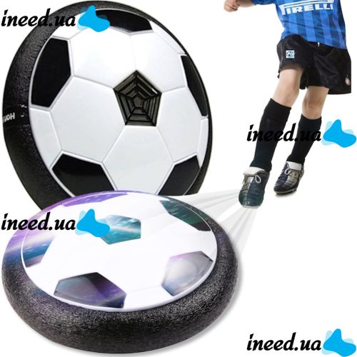 Електричний літаючий м'яч Hoverball, Дитячий аеромяч повітряний ховербол з LED підсвічуванням і музикою для гри в футбол на батарейках чорно білий