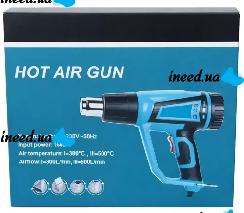Промисловий мережевий фен Makita HG5030K 1600W з 4 насадками 2 режими для пайки зняття фарби і термоусадки, тепловий будівельний фен від мережі
