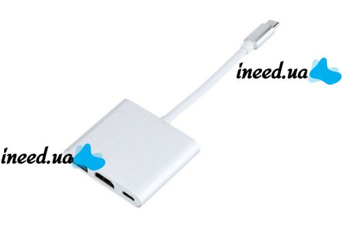 Кабель, адаптер, конвертер Buro Type-C на HDMI, USB 3.0, Type C, 3 в 1 концентратор для устройств с Type с портом, Переходник hub разветвитель белый