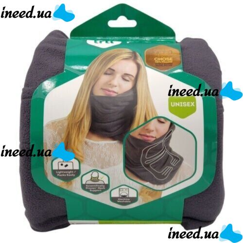 Дорожная подушка-шарф для шеи Supretto Travel Pillow для путешествий, Туристическая флисовая подушка в дорогу и для сна в машину Серая