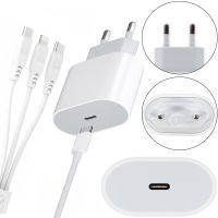 Универсальное зарядное устройство 20W USB-С to TC/Mi/iP Cable Power Adapter + тройной кабель 3 в 1, Зарядный блок питания 20 Вт для телефона