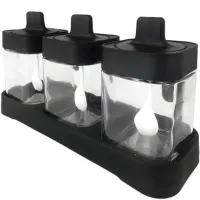 Набір контейнерів баночок Seasoning bottle set XL-730 3 відсіки по 400 мл для зберігання приправ і спецій, Комплект ємностей з кришками і ложками
