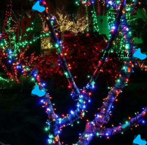 Новогодняя гирлянда RGB роса 100 метров 1000 LED диодов с пультом IP44, светодиодная нить Xmas 8 режимов 100м от сети Разноцветная