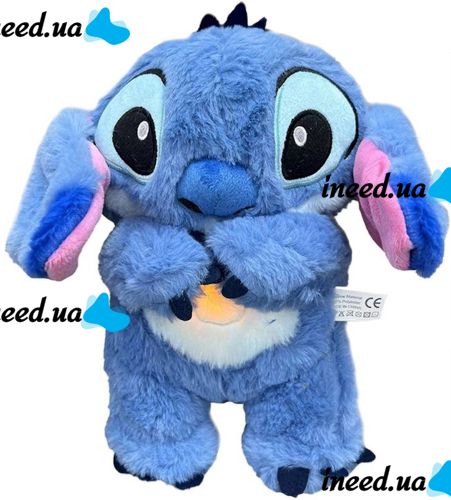 Інтерактивна м'яка іграшка дихаючий стіч Stich 30 см, Музичний плюшевий нічник стіч з ефектом дихання на батарейках для новонароджених дітей