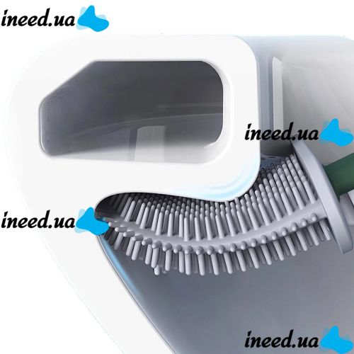 Toilet brush with a flexible silicone flat brush for cleaning the toilet bowl NJ-497 Green with wall mounting, hinged brush 10 x 4.5 x 36 cm