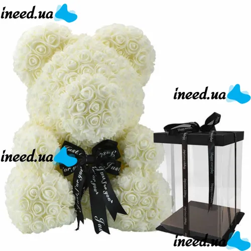 Little Teddy Bear made of artificial 3D Roses Teddy Bear de Luxe 25 cm White, Teddy bear
