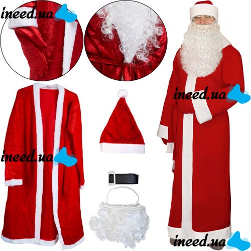 Original Santa Claus Adult New Year Costume for New Year, Universal Santa Claus Set Santa Claus Hat Fur Coat Belt Beard for Adults Red