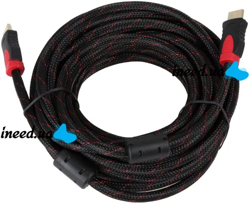 Посилений кабель Hdmi to Hdmi 20м 1080p в обмотці, кабель-подовжувач HDMI-HDMI 20m 20 m, 20 м для монітора і телевізора в обплетенні Чорно Червоний