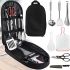 Set of tourist tableware Kitchen Utensil BBQ set of cutlery for 7 items scissors Spoon Board Tongs Cutter for camping in a bag case