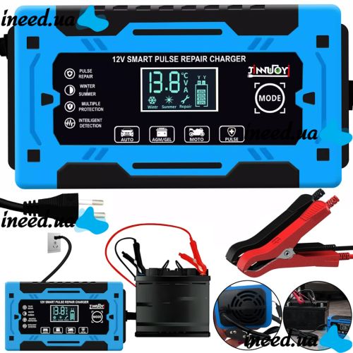 Автомобільний імпульсний пускозарядний АКБ Jinnuoyi Pulse Repair Charger 12V 10A пристрій з LED дисплеєм для зарядки акумуляторів авто 10Ah-200Ah