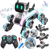Трюкова собака робот Champions Stunt Robot Dog восьмиколісний щеня зі звуковими і світловими ефектами на радіокеруванні пультом і жестами USB