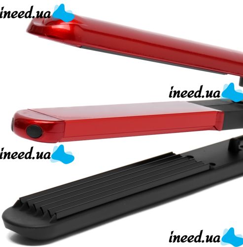 Curling iron styling tongs Domotec MS-4909 2 in 1 iron corrugation for straightening and volume of hair, ceramic device for leveling MS4909 Red