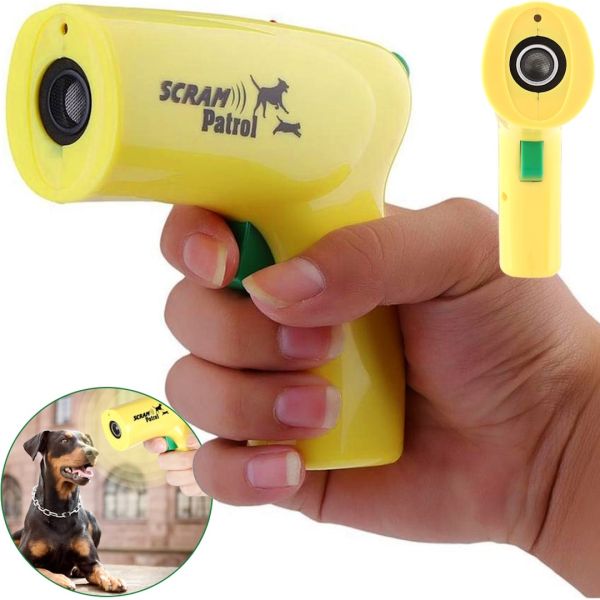 Ультразвуковой ручной отпугиватель собак с лазером Scram Patrol 0027 Dog Reppeler для отпугивания и дрессировки животных на батарейках Желтый