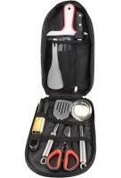 Set of tourist tableware Kitchen Utensil BBQ set of cutlery for 7 items scissors Spoon Board Tongs Cutter for camping in a bag case