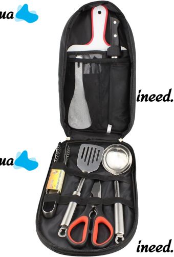 Set of tourist tableware Kitchen Utensil BBQ set of cutlery for 7 items scissors Spoon Board Tongs Cutter for camping in a bag case