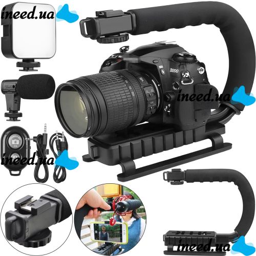 Стабілізатор ручка Gimbal AY-49U з кріпленням для фотоапарата і телефона з Bluetooth мікрофоном і LED лампою для селфі та відео з пультом ДУ